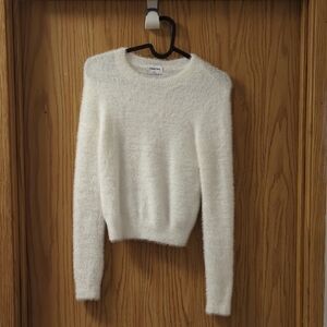 Sunday Best White Fuzzy Crew Neck Sweater